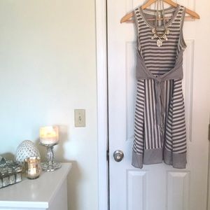 Blue & white striped sleeveless dress